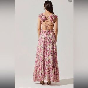 PRIMROSE FLORAL STRAPPY BACK MAXI DRESS pink and green. *models wearing similar